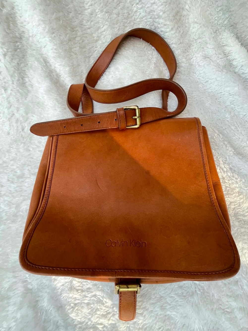 Vintage Brown Leather Calvin Klein Messenger/Shoulder Bag Unisex.